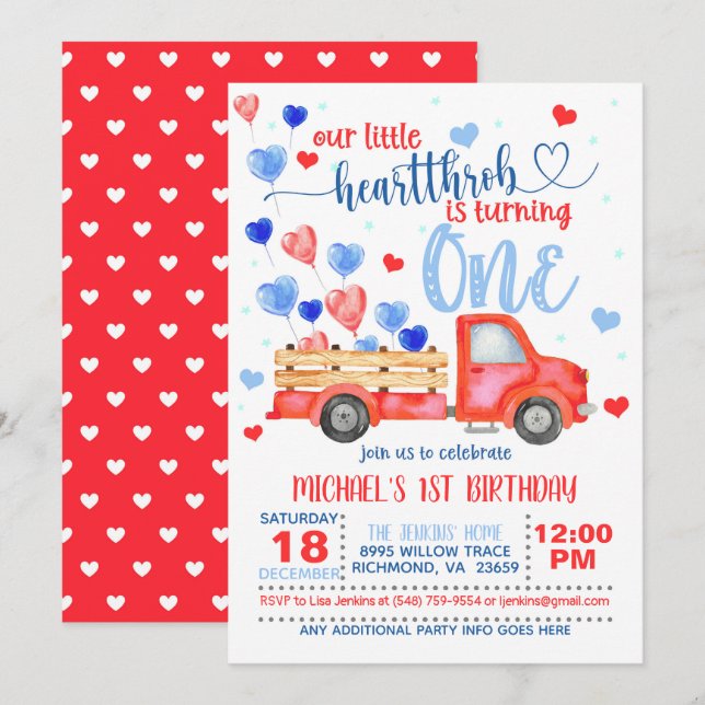 Our Little Heartthrob is Turning ONE Invitation (Front/Back)