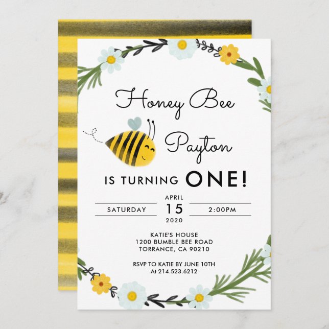 Our Little Hone Bee First Birthday Invitation (Front/Back)