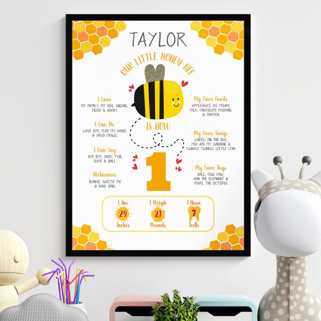 Our Little Honey Bee 1st Birthday Milestone Kawaii Poster (Creator Uploaded)