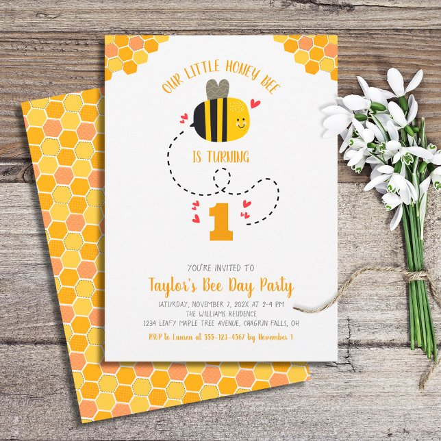 Our Little Honey Bee Cute Sweet Kawaii Birthday Invitation (Creator Uploaded)