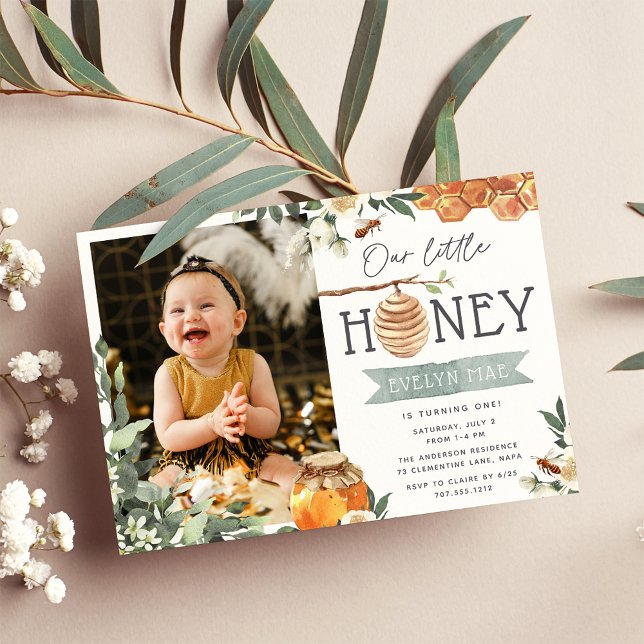 Our Little Honey | Bee Theme Photo Birthday Party Invitation (Creator Uploaded)