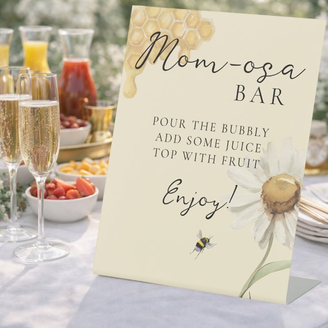 Our Little Honey Bee Themed Baby Shower Momosa Bar Pedestal Sign (Creator Uploaded)