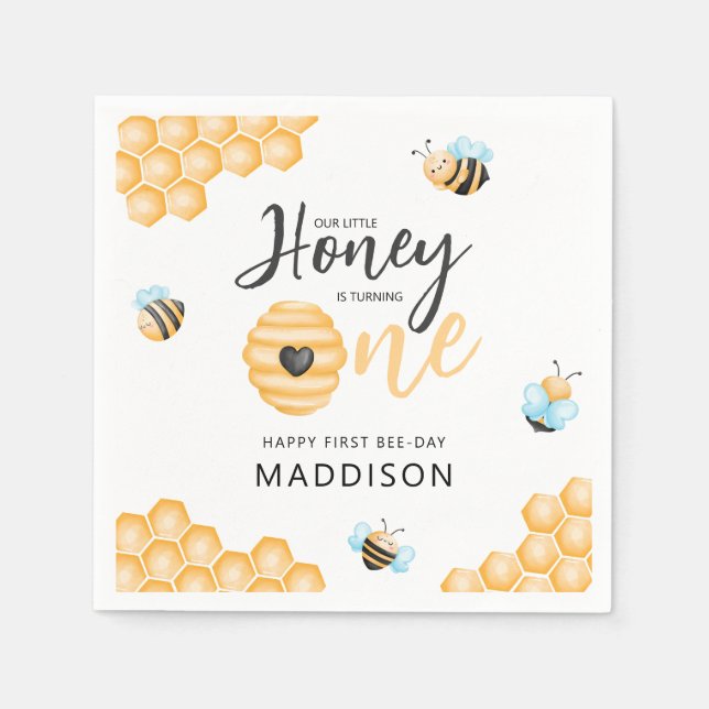 Our Little Honey | First Birthday Photo Napkin (Front)