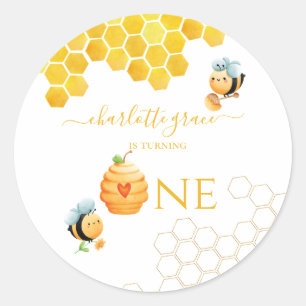 Our Little Honey is Turning One Bee Birthday Classic Round Sticker