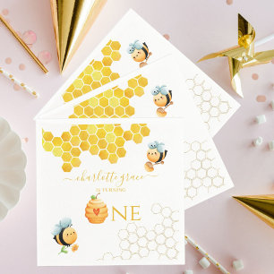 Our Little Honey is Turning One Bee Birthday Napkin