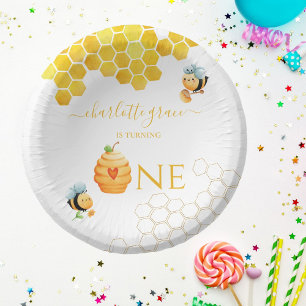 Our Little Honey is Turning One Bee Birthday Paper Plate