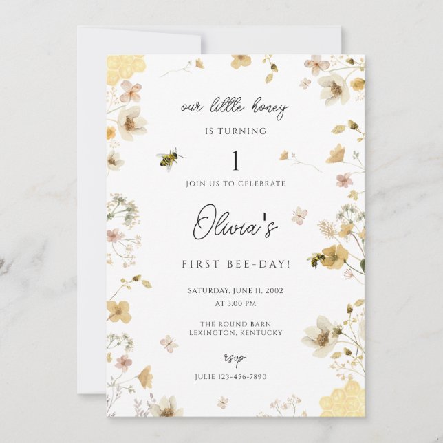 Our Little Honey Is Turning One Bee invitation (Front)