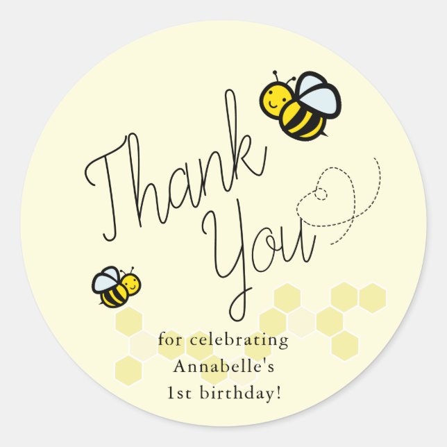 Our Little Hunny Bee Yellow Birthday Thank You Classic Round Sticker (Front)