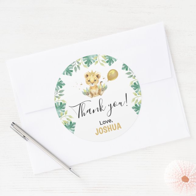 Our Little King Lion Crown Balloon 1st Birthday Classic Round Sticker (Envelope)