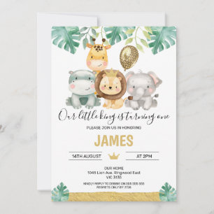 Our Little King Lion Crown Safari 1st Birthday Invitation
