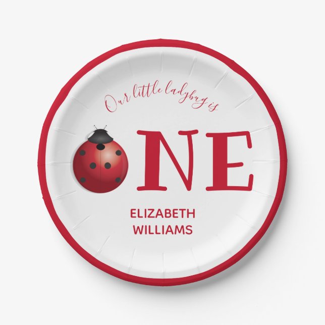 Our Little Ladybug One First Birthday Party Paper Plate (Front)