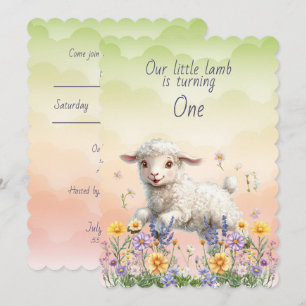 Our Little Lamb Is Turning One Baby Birthday Invitation