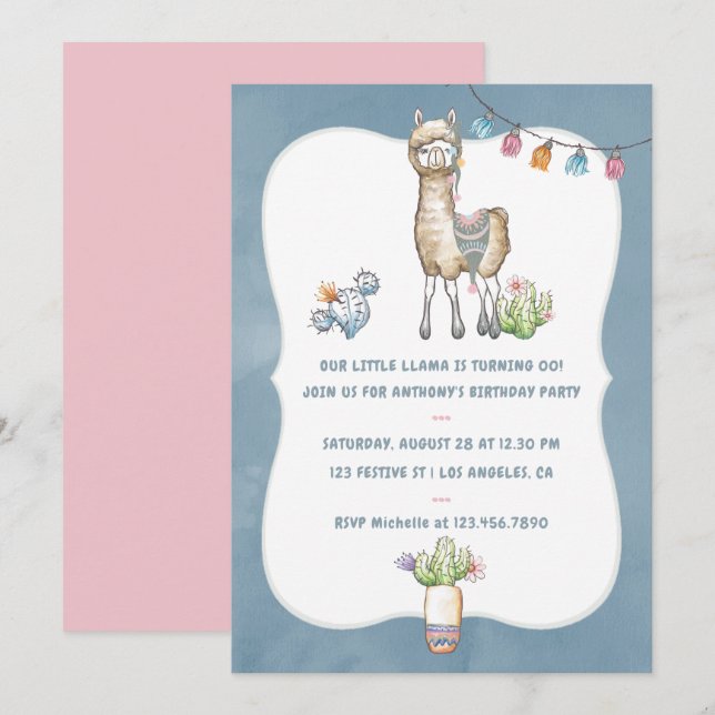 Our little Llama Kids Birthday Party Invitation (Front/Back)