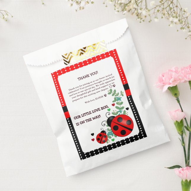 Our Little Love Bug Red Black Baby Shower Favour Bags (Sealed)
