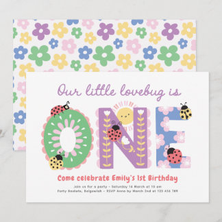 Our Little Lovebug, Flowers First Birthday Party Invitation