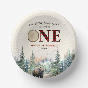 Our Little Lumberjack Bear Red 1st Birthday Party Paper Plate
