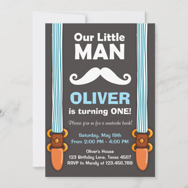 Our Little Man Birthday Invitation Boy Bow Tie (Front)