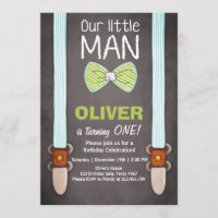 Our Little Man Birthday Invitation Boy Bow Tie