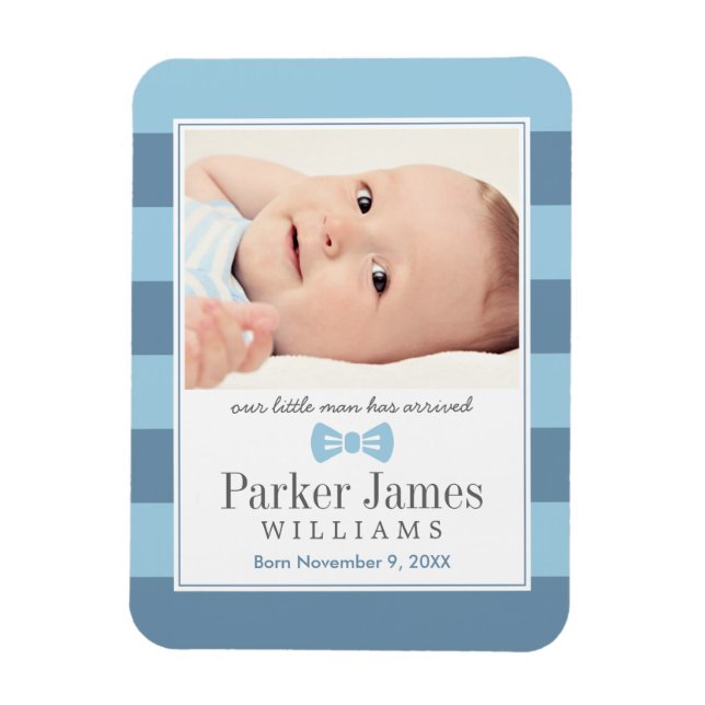 Our Little Man Blue Boy Photo Birth Announcement Magnet (Vertical)