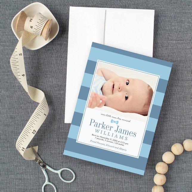 Our Little Man Blue Slate Handsome Baby Boy Birth Announcement (Creator Uploaded)