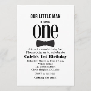 Our Little Man First 1st Birthday Bow tie Party Invitation
