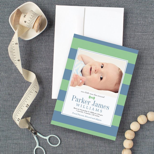 Our Little Man Green Slate Handsome Baby Boy Birth Announcement (Creator Uploaded)