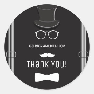 Our little Man Hipster Suspenders Birthday Party Classic Round Sticker