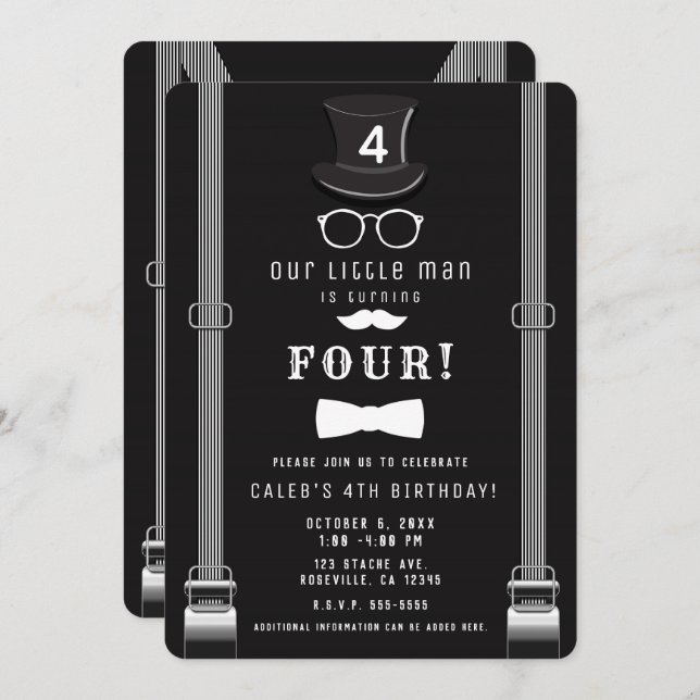 Our little Man Hipster Suspenders Birthday Party Invitation (Front/Back)