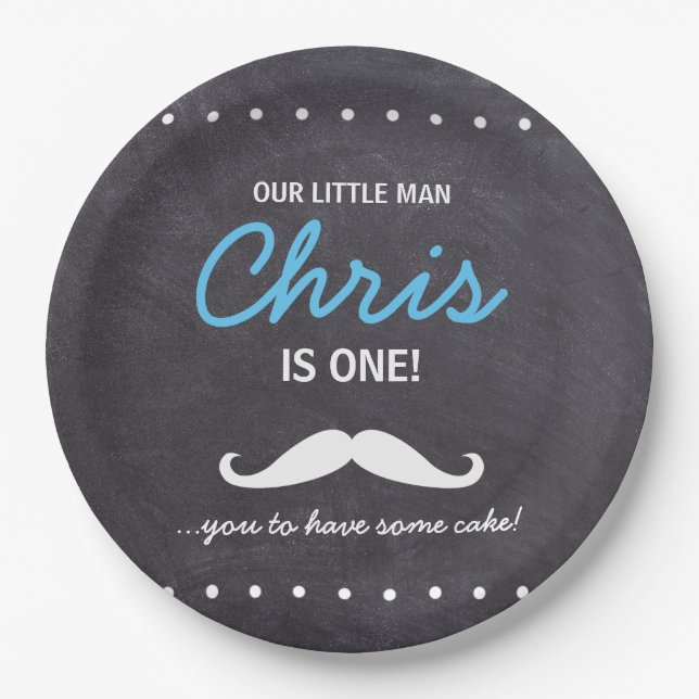 Our Little Man is one! Moustache you to have cake Paper Plate (Front)