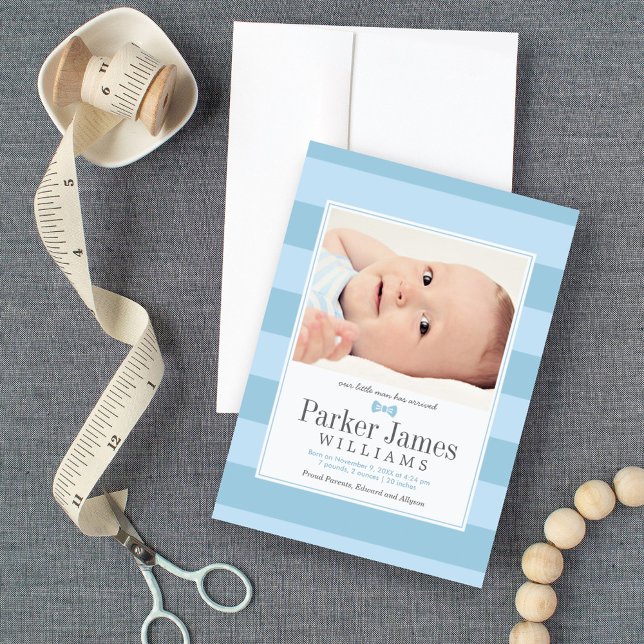 Our Little Man Light Blue Handsome Baby Boy Birth Announcement (Creator Uploaded)