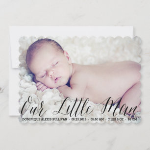 Our Little Man Script Photo Birth Announcement