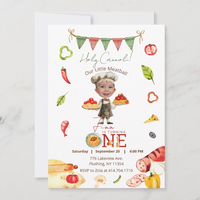 Our Little Meatball 1st Birthday Photo Invitation (Front)