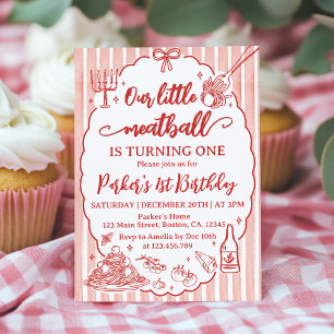 Our Little Meatball Italian Pasta Birthday Party Invitation