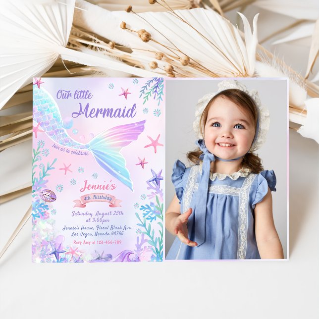 Our Little Mermaid 4th Birthday Party Photo Invitation (Creator Uploaded)