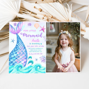 Our Little Mermaid 4th Birthday Party Photo Invitation