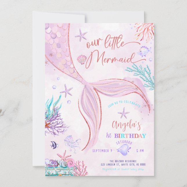 Our Little Mermaid birthday Invitation (Front)