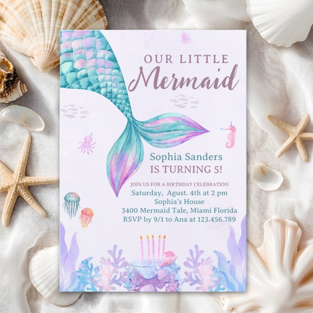 Our Little Mermaid Birthday Party Pink Invitation (Creator Uploaded)