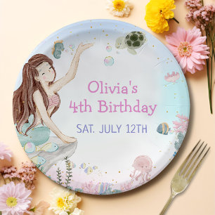 Our Little Mermaid Girl 4th Birthday Party Paper Plate