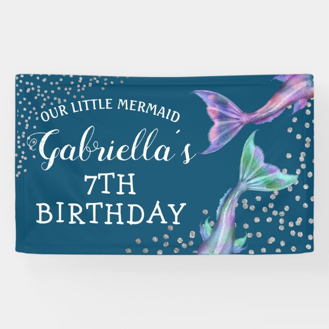 Our Little Mermaid Glitter Birthday Banner (Horizontal)