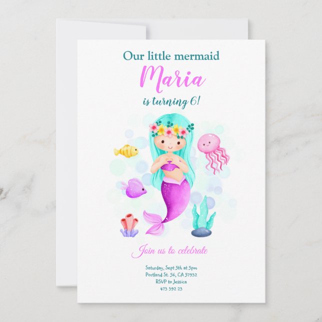 Our Little Mermaid Ocean Girl Birthday Invitation  (Front)