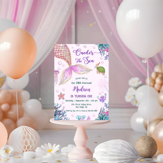 Our Little Mermaid ONEder The Sea 1st Birthday Invitation (Oneder the sea 1st birthday party invitation)