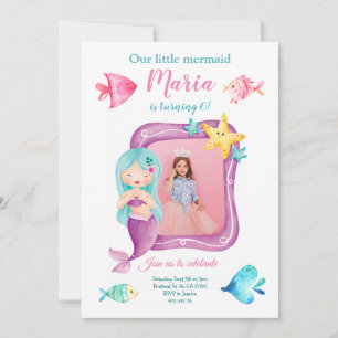 Our Little Mermaid Photo Birthday Invitation 