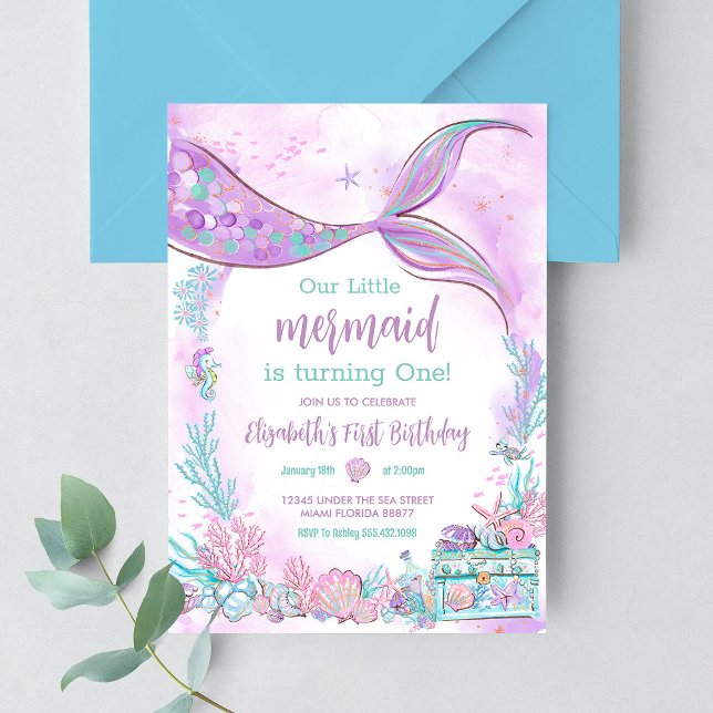 Our Little Mermaid Purple Teal Birthday Invitation (Creator Uploaded)