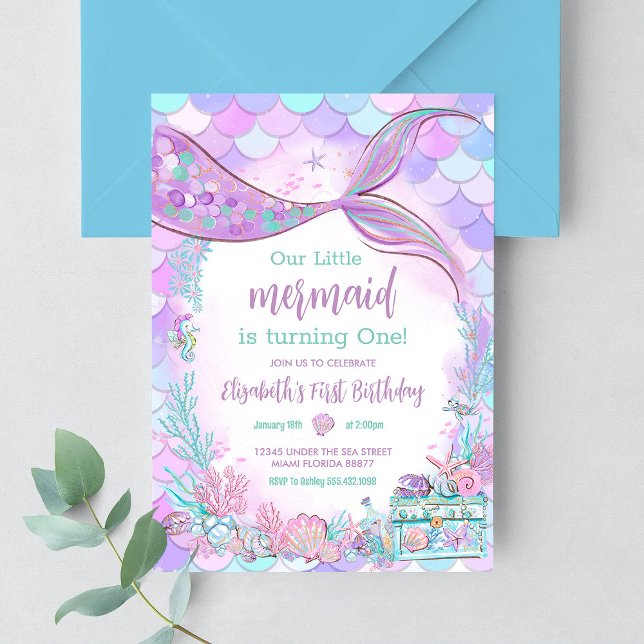 Our Little Mermaid Purple Teal Birthday Invitation (Creator Uploaded)