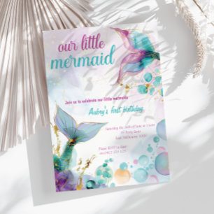 Our Little Mermaid Sea 1st Birthday Invitation