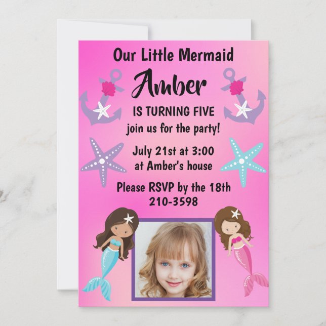 Our Little Mermaid with child photo birthday party Invitation (Front)
