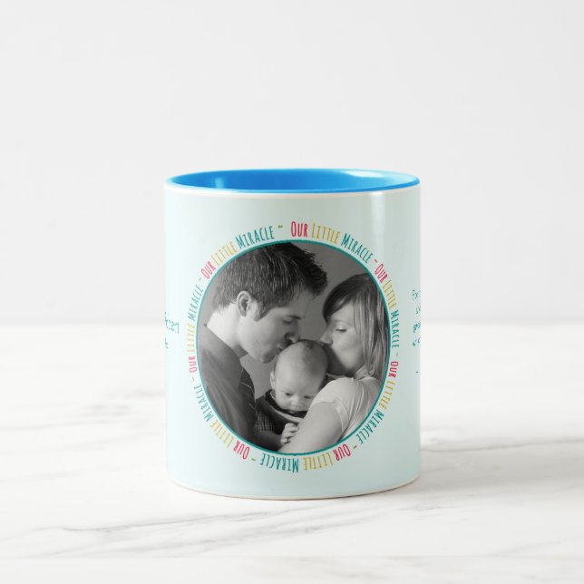 Our Little Miracle - Blue Baby Custom Photo/Name Two-Tone Coffee Mug (Center)