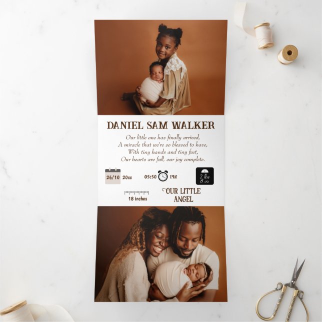 "Our Little Miracle" customisable birth  Tri-Fold Announcement (Inside)