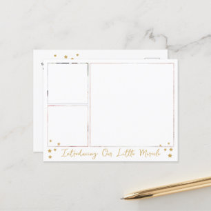 Our Little Miracle Gold Star 3 Photos Baby Announcement Postcard