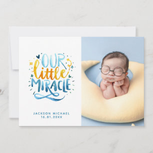 Our Little Miracle Hand Lettering Photo Birth Announcement